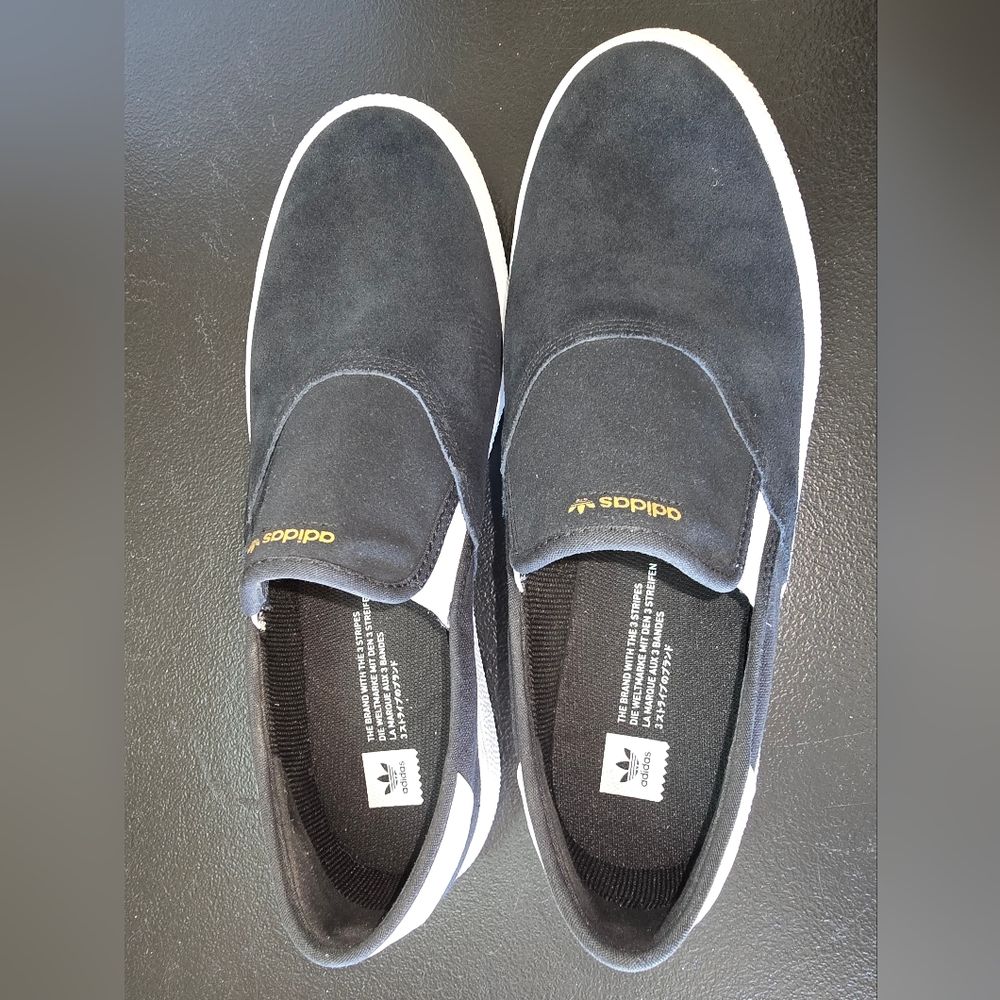 Adidas Men's Black and White Slip-On Loafers